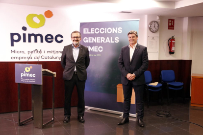 Antoni Cañete i Pere Barrios, després de conèixer els resultats de les eleccions a la patronal.