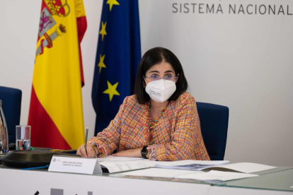 La ministra de Sanitat, Carolina Darias, durant el Consell Interterritorial de Salut Pública.