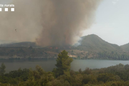 El incendio de la Pobla de Massaluca desde lejos.