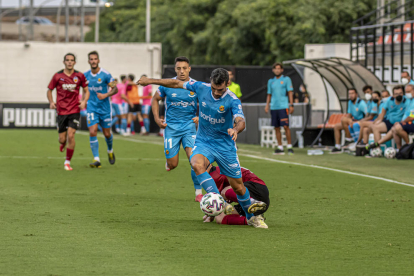 Pedro del Campo, Ballesteros y Oriol en el partido disputado miércoles contra el Valencia Mestalla.