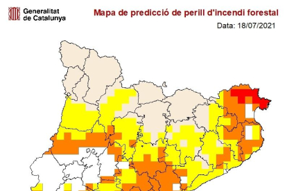 Mapa de predicció de perill d'incendi forestal.