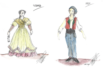 Imagen del diseño del vestuario de algunos de los personajes.