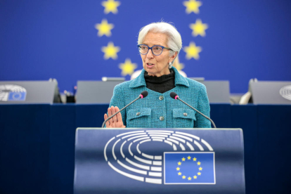 La presidenta del BCE, Christine Lagarde, durante una intervención al pleno del Parlamento Europeo en Estrasburgo.