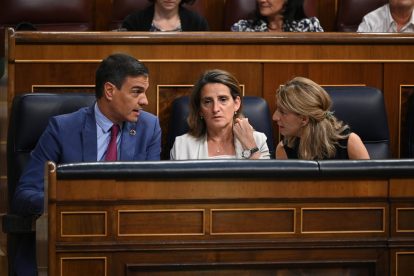 Sánchez, Ribera i Díaz, en el debate de política general en el Congreso.