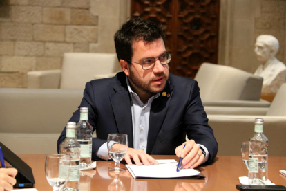 El president del Govern, Pere Aragonès, reunit al Palau de la Generalitat.