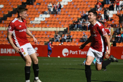 Javi Bonilla celebrant elque va ser el gol de la victòria del Nàstic contra el Real Madrid Castilla.