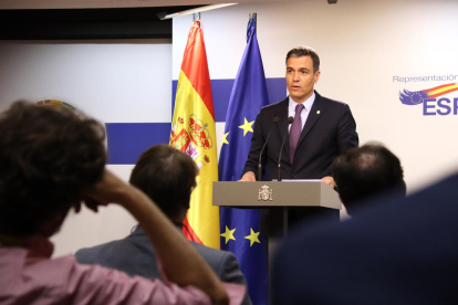 El presidente del gobierno español, Pedro Sánchez, durante la rueda de prensa posterior a la reunión del Consejo.