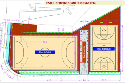 Plànol de l'equipament esportiu que s'instal·larà entre l'aparcament de camions i el CAP de Sant Pere i Sant Pau.