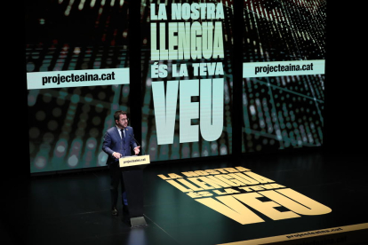 El president de la Generalitat, Pere Aragonès, durant la presentació del projecte 'AINA'.