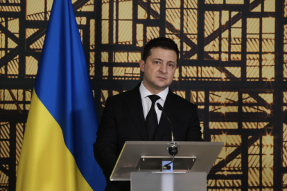 El president d'Ucraïna, Volodímir Zelenski, en una roda de premsa.