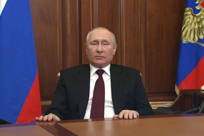 El presidente de Rusia, Vladímir Putin, en un discurso televisado sobre el conflicto de Ucrania.