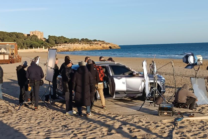 Imatge de l'anunci de Hyundai a la platja de l'Arrabassada de Tarragona.