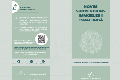 Díptico distribuido por el Ayuntamiento de Morell para explicar la nueva línea de ayudas para la mejora de inmuebles y espacios urbanos.