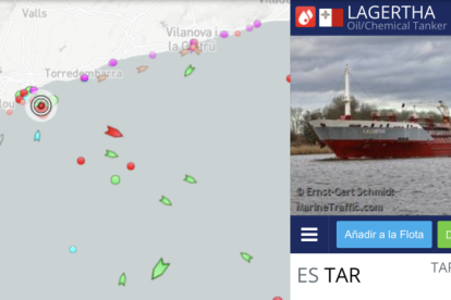 Imatge de la ubicació en temps real del vaixell retingut a Tarragona.