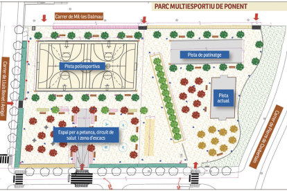 Plànol dels diferents espais que tindrà el futur parc multiesportiu de Ponent.