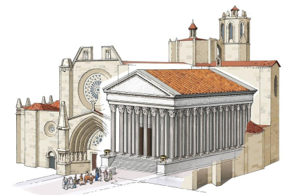 Il·lustració que s'ubicarà a la Catedral per mostrar el recinte de culte de l'època romana.