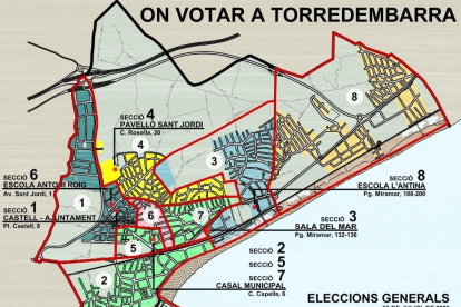 Mapa de la distribució de Col·legis electorals a Torredembarra.