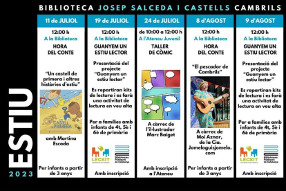 Agenda de la Biblioteca de Cambrils a l'estiu.