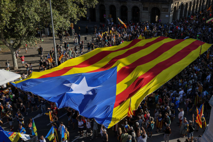 Estelada de grans dimensions a la manifestació de l'ANC per la Diada a Barcelona.