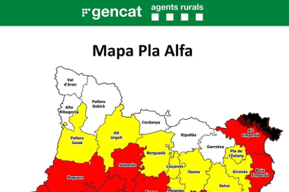 Mapa del nivell de risc d'incendi a Catalunya.