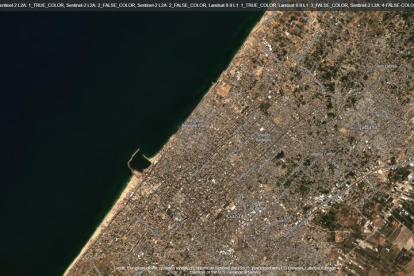 Imágenes del satélite Sentinel-2 de Copernicus del 27 de septiembre en el norte de la Franja de Gaza, en la zona de la ciudad de Gaza.