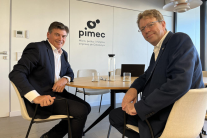 El nou representant permanent de Pimec, Ferran Bel reunit amb el president de la patronal, Antoni Cañete .