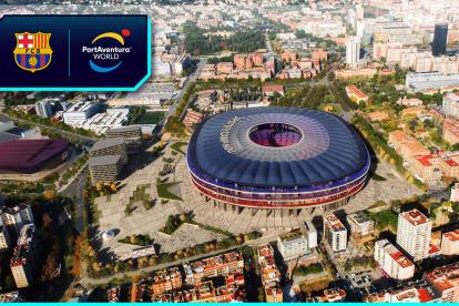 Imatge de la projecció del Nou Camp Nou i l'Espai Barça que està en construcció.