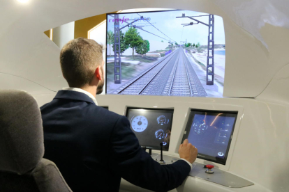 Simulador de conducción de trenes incorporado en el Museo del Ferrocarril de Catalunya.