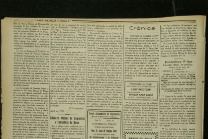 Pàgina del Diario de Reus, de 10 d'abril de 1923, on està anunciat el naixement d'Amorós