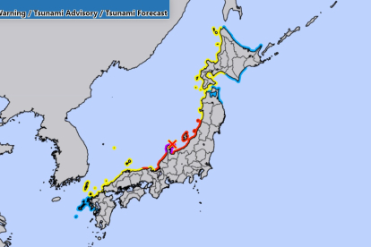 Avisos de tsunami emesos per l'Agència de Meteorologia del Japó.