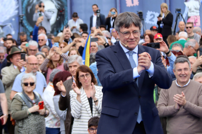 El candidat de Junts a les eleccions del 12-M, Carles Puigdemont, a l'acte públic d'Elna.