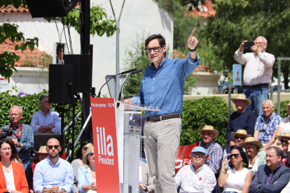 El cap de llista del PSC a les eleccions del 12-M, Salvador Illa, durant una intervenció a Montmeló.