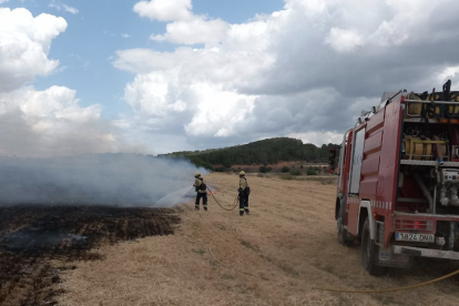 Imatge del foc en un camp agrícola de Gandesa.