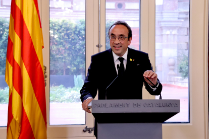 El president del Parlament, Josep Rull, compareix després de la ronda de consultes per la investidura.