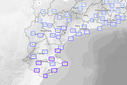 Precipitacions acumulades el matí d'aquest dilluns a primera hora.