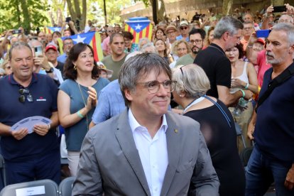 Carles Puigdemont a l'acte d'aquest dissabte a Els Banys i Paladà pels quatre anys de Junts