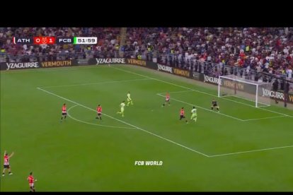 Imatge de la retransmissió espanyola en el gol de Lamine Yamal a la semifinal contra l'Athletic Club de Bilbao.