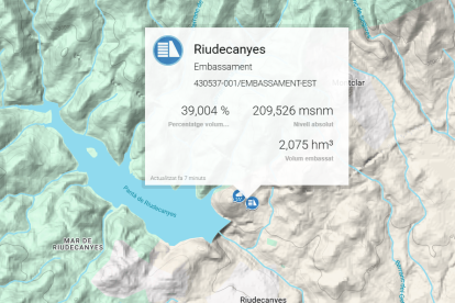 Mapa con el estado del pantano de Riudecanyes.