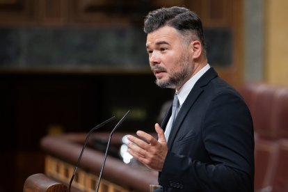 El portaveu d'ERC al Congrés dels Diputats, Gabriel Rufián, en el debat al sobre l'apagada elèctrica i el pla de defensa.
