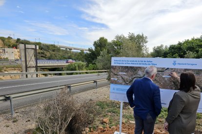 Pilastra que sostindrà els dos trams de pont de la via verda de la Val de Zafan que creuaran la C-12 i l'AP-7 a l'altura d'Amposta.