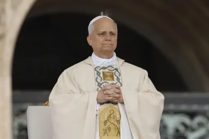 Imatge del papa Lleó XIV a l'inici de la cerimònia
