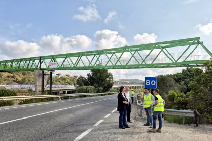 El nou pont metàl·lic de la via verda de la Val de Zafan a Amposta, que creua l'AP-7 i la C-12