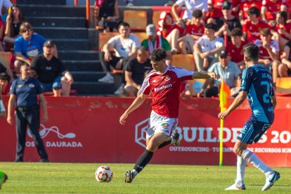 El central del Nàstic, Enric Pujol, el dissabte contra el Real Murcia.