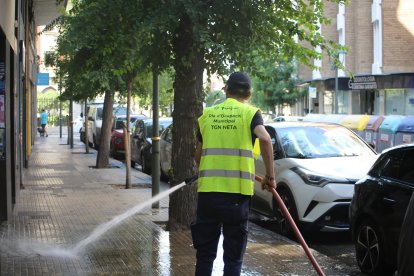 Un operari duent a terme tasques de neteja.