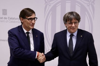 Illa i Puigdemont, aquest matí, durant la reunió mantinguda a Brussel·les.