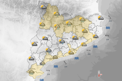 Imatge del mapa meteorològic de Catalunya de dilluns