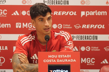 El capità del Nàstic, Óscar Sanz, a la sala de premsa.