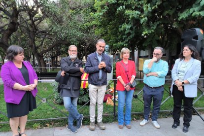 Fotografia d’un instant de l’acte, que va tenir lloc davant del bust de Companys a la plaça Llibertat.