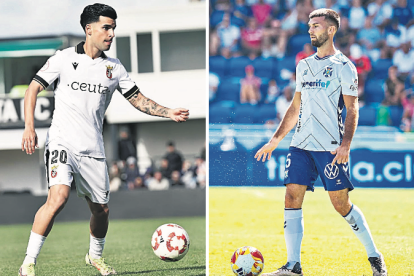A l’esquerra, el jugador del Ceuta Andy Escudero i, a la dreta, el migcampista del Tenerife Josep Calavera.