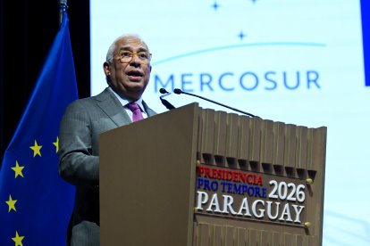 El president del Consell Europeu, Antonio Costa, durant la seva intervenció en l'acte de signatura de l'acord comercial UE-Mercosur al Paraguai